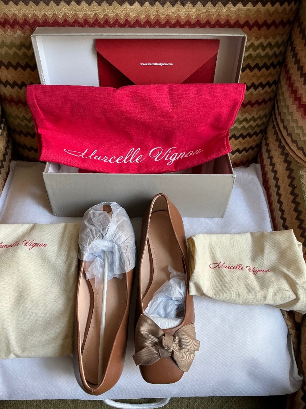 Marcelle Vignon Sweets Brown Leather Ballet Flats with Bow - NIB Sz 8.5